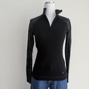 Smartwool Baselayer Womens Small Black Classic Thermal Merino 250 Floral Zip